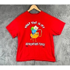Vintage What Time Is It ADVENTURE TIME T Shirt Red XL Cartoon Network Y2K